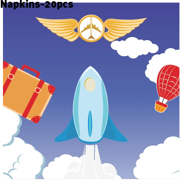 

20pcs Baby Shower Ready to Take Off Plane Captain Party Disposable Napkins Tableware Sets for Happy Birthday Kid Party Favor