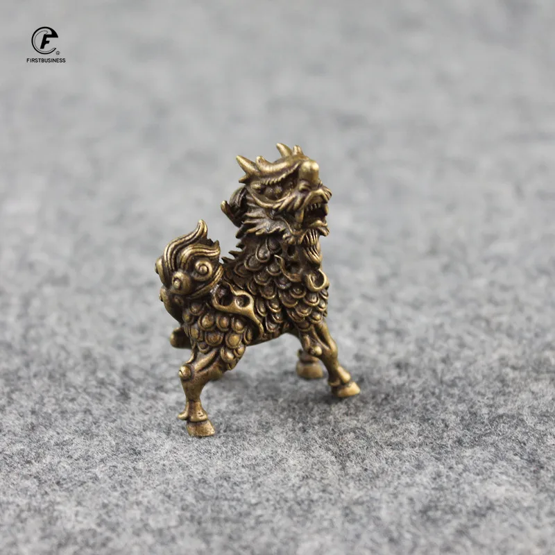 Старинные Бронзовые Настольные Украшения в виде китайского зверя Qi Lin старинные