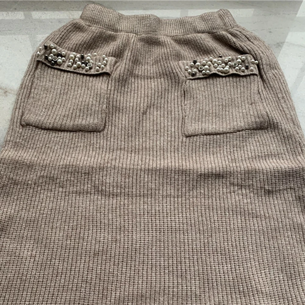 Жемчужный свитер женские костюмы модный вязаный с открытыми плечами и рукавами