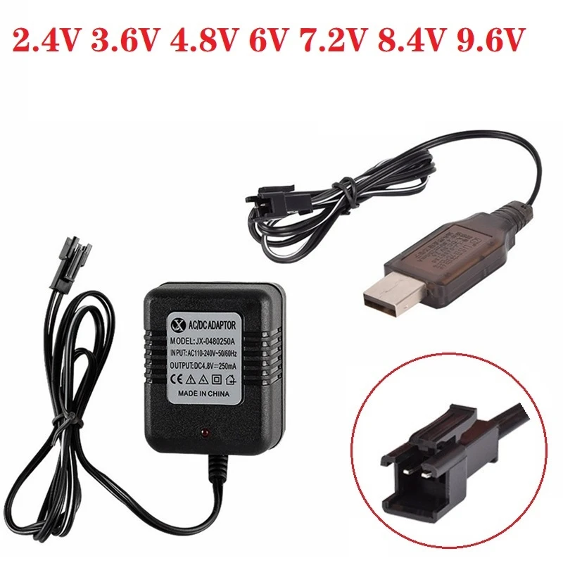 (SM-2P SM Plug) 2.4v 3.6v 4.8v 6v 7.2V 8.4v 9.6v 250mAh USB Charger For Ni-Cd Ni-MH Battery Pack Toys car boat tank Charger