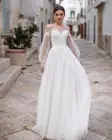 Платье Свадебное в стиле бохо, с пышными длинными рукавами и аппликацией, на пуговицах, с открытой спиной, до пола, 2020