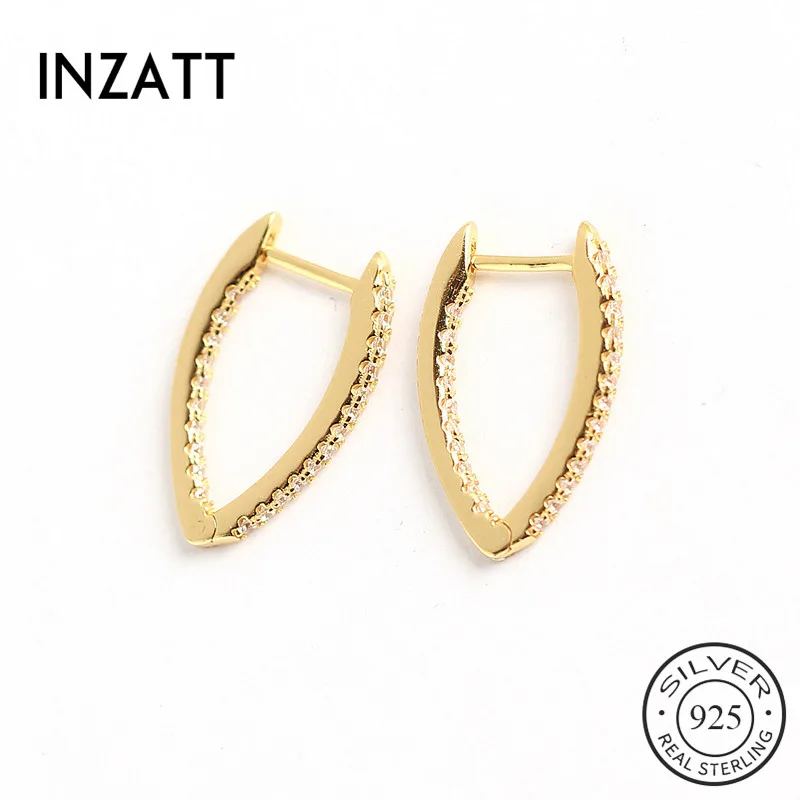 

INZATT Real 925 Sterling Silver Geometric Zircon Hoop Earrings For Fashion Women Punk Fine Jewelry 18k Gold Accessories Gift