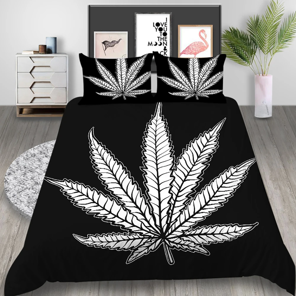 White Bedding Set Thumbedding клен постельное белье с узором из листьев комплект King Размеры простой художественный пододеяльник для двуспальной кровати близнец полный двойной один уникальная дизайнерская кровать набор - Цвет: White Bedding Set