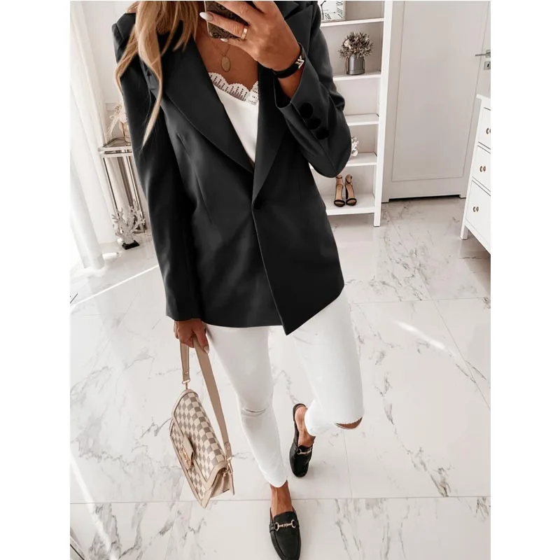 

Women Fashion Blazer Jacket 2020 Autumn Spring Casual Pockets Long Sleeve Work Suit Coat Office Lady Elegant Slim Blazers