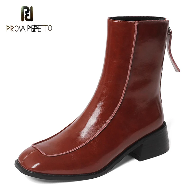 

Square Toe Thick Heel Zipper Mid-heel Short Boots Simple and Fashionable Cowhide Single Boots 2021 New Temperament Martin Boots
