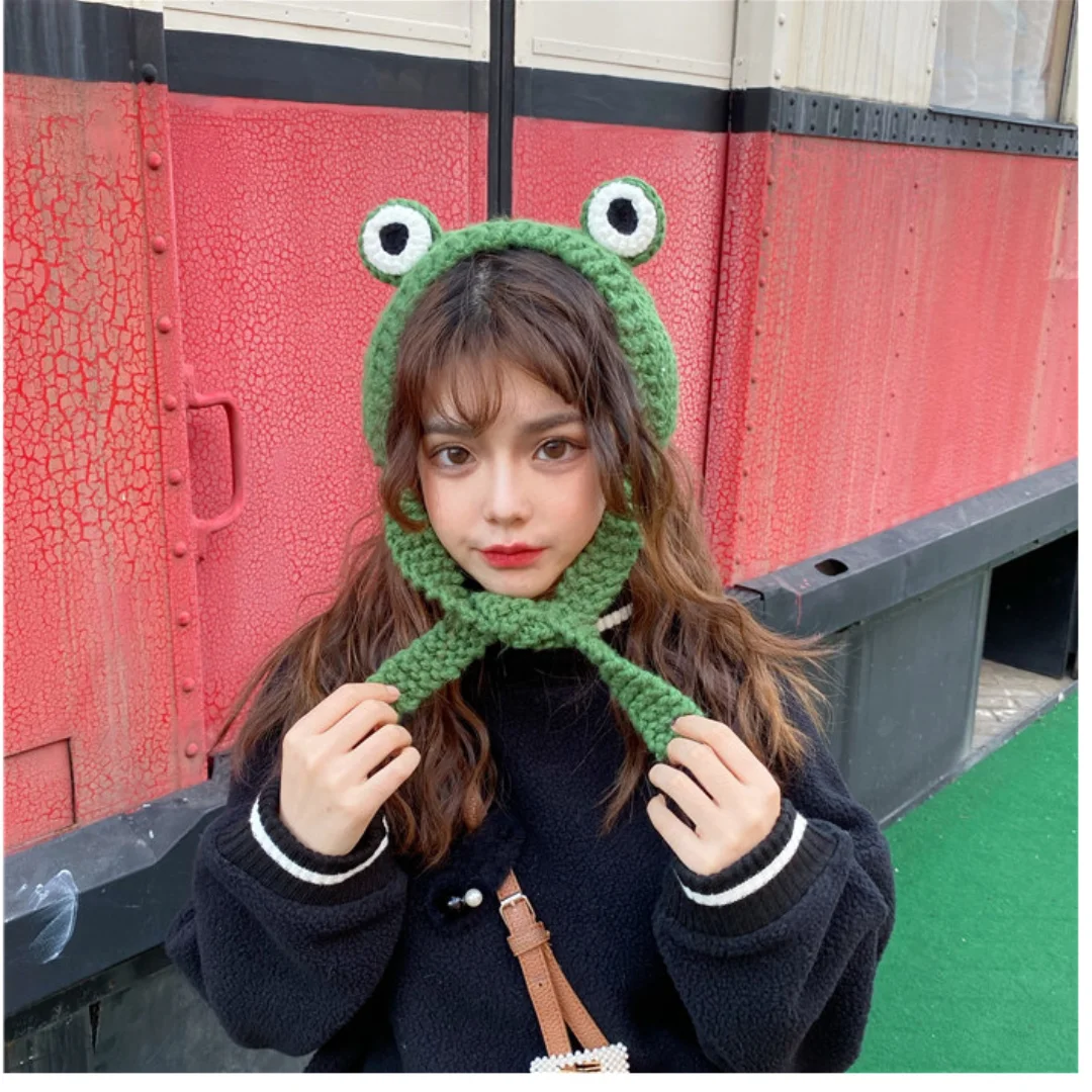 INS Winter Skullies Cute Women Frog Crochet Knitted Hat Costume Beanie Gorros For Women Gift Hip-hop Cap Photography Prop Party
