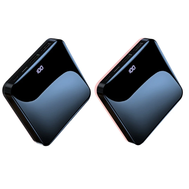 

KUULAA Aluminum Alloy Mirror Mirror Digital Display Power Bank Type C+Mini Dual Port Input 10000MAh Mini Portable Source