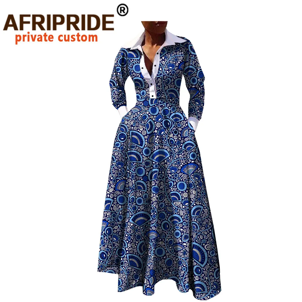 Осеннее женское платье с Африканским принтом AFRIPRIDE Повседневное в пол отложным