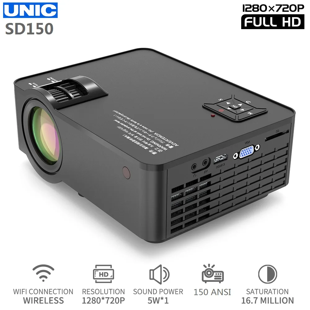 Светодиодный проектор UNIC SD150 6000 лм разрешение 1280x720 1080P Full HD HDMI Wi Fi синхронизация