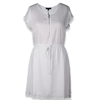 white t shirt dresses for women casual midi dresses with sleeve o neck drawstring waist office ladies