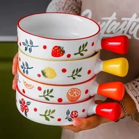handle bowl creative personality cute household instant noodle bowl hand painted strawberry microwave dedicated bowl