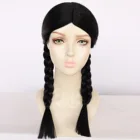 Парик для косплея семья Аддамс из фильма среду, черные косы, синтетические волосы, парик для косплея на Хэллоуин