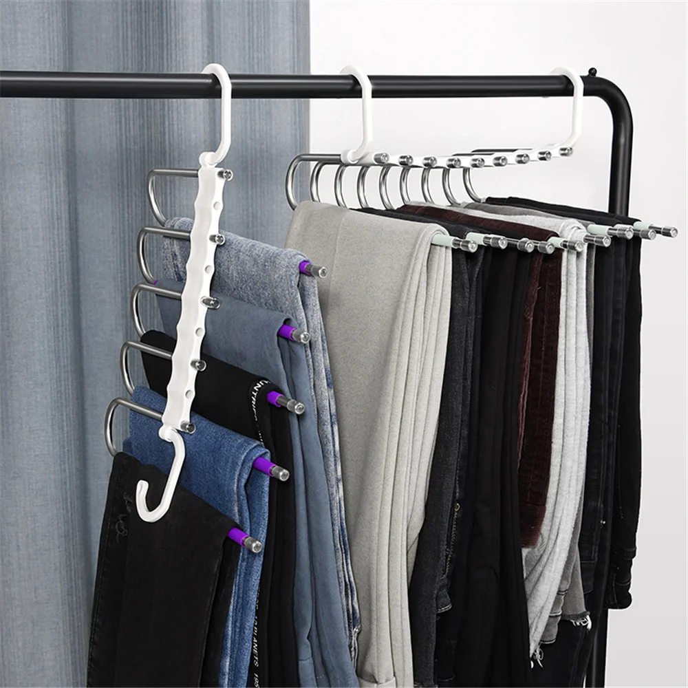 

5/9 Layers New Adjustable Pants Tie Storage Shelf Organizer Stainless Steel Folding Clothes Rack Multifunctional Clothes Hanger