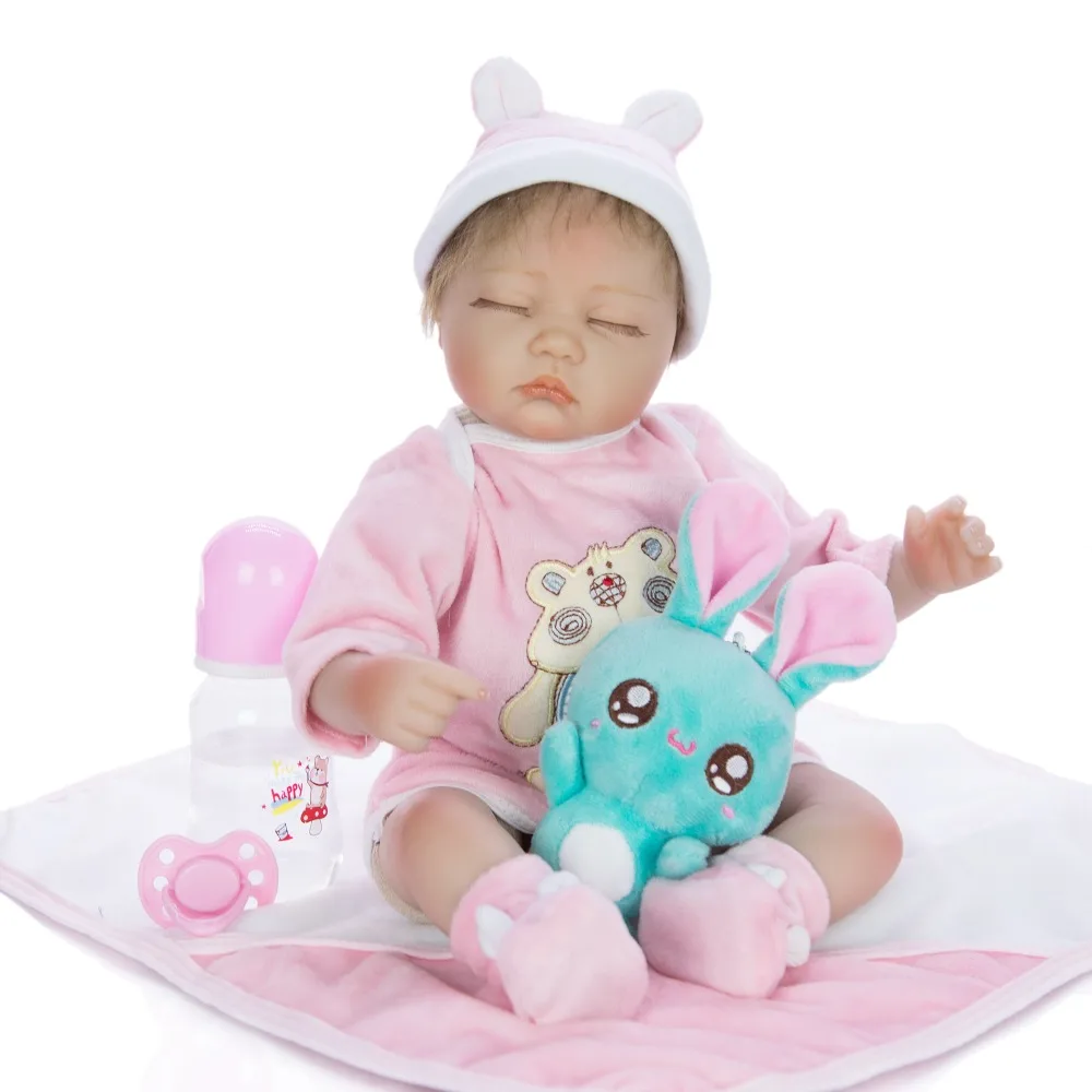 

17'' Soft Silicone bebe reborn Boneca Menina Close eyes alive Reborn Baby Dolls Toy For Kids Bedtime Playtmate