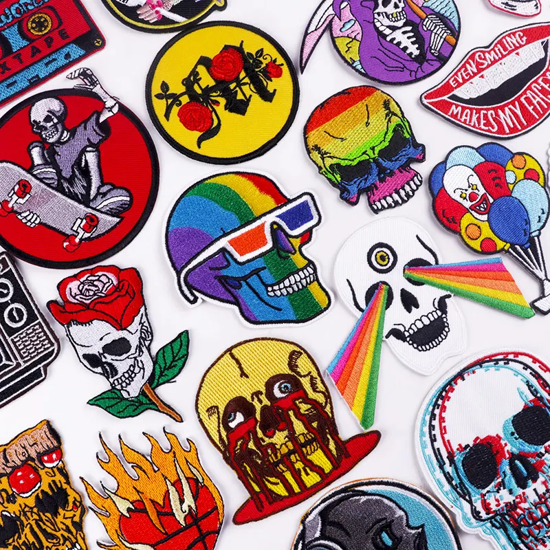 Радужные вышитые нашивки в стиле хиппи с черепом на одежду ЛГБТ гей гордость