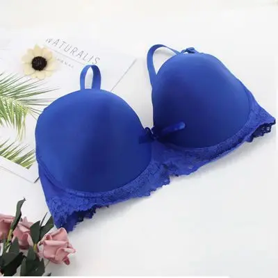Бюстгальтеры для женщин; большие размеры; bh; супер отжимать Bralette; кружевной Короткий соблазнительный бюстгальтер; younggirl - Цвет: Синий