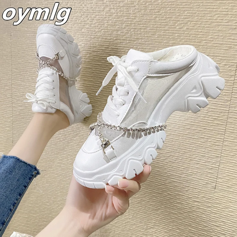 

2021 spring, summer autumn new rhinestone leather mesh sponge cake sports daddy shoes female ins tide women casual shoes