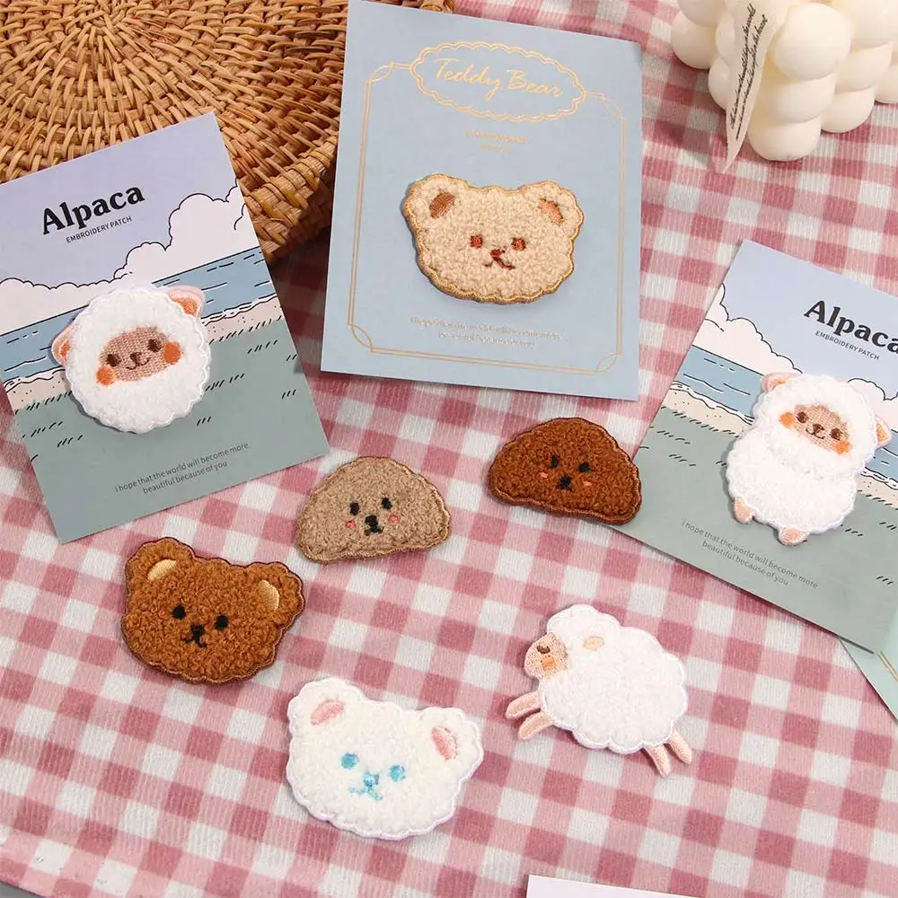 

Creative Cute Plush Dog Bear Sheep Iron On Patches Badges For Baby Self Adhesive Clothes Bag Patches DIY Stripes Cute Applique
