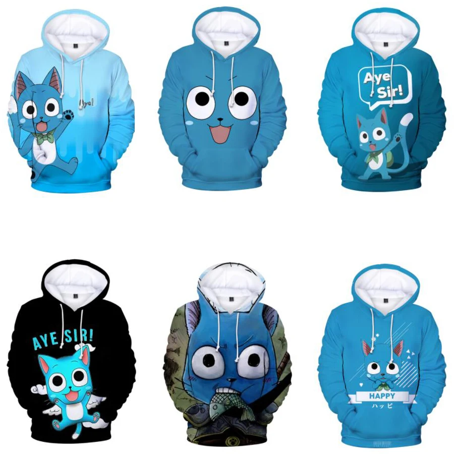 

Толстовка с капюшоном для мужчин и женщин, свитшот с 3D принтом счастливого кота и феи кота, уличная одежда в стиле Харадзюку, пуловер в стиле ...