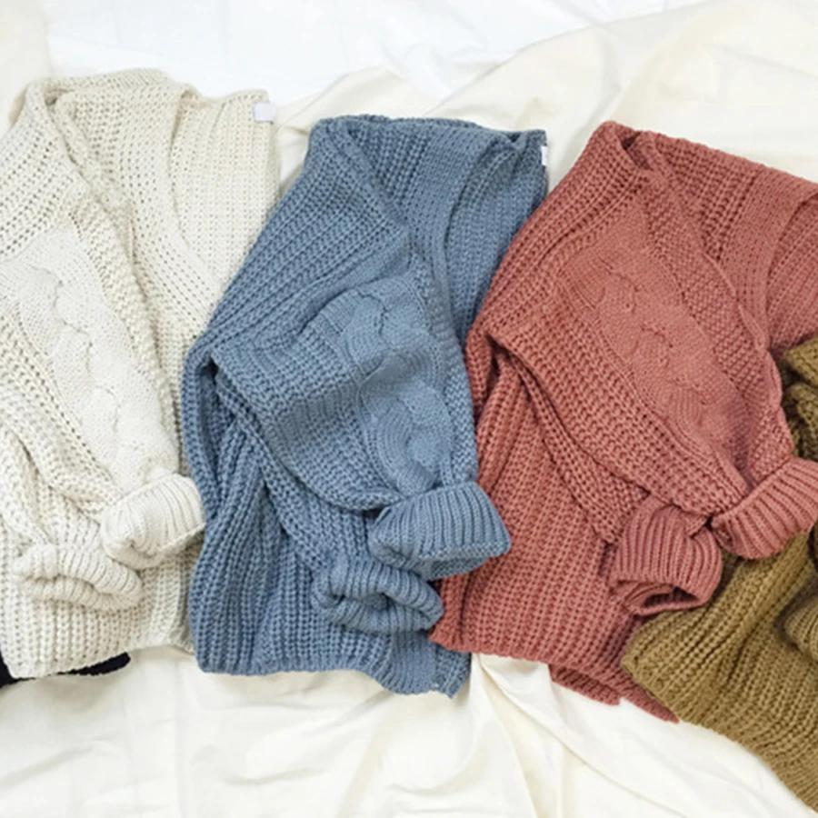 Женский вязаный кардиган DICLOUD однотонный свободный свитер с V-образным вырезом и