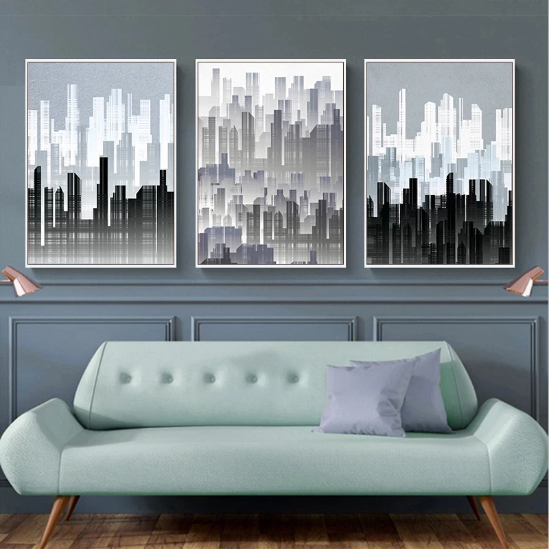 

Modern Wall Art Abstract Grey House Building Painting City Landscape Picture Nordic Canvas Posters Prints Living Room Decoration