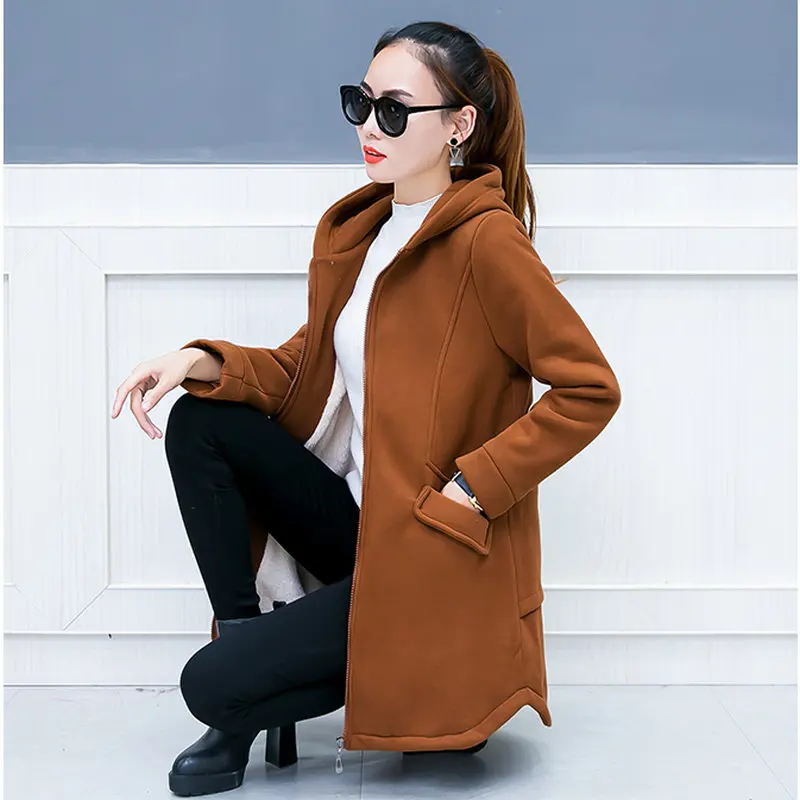 Женская флисовая куртка с капюшоном Длинная ветровка размера плюс 4XL теплая