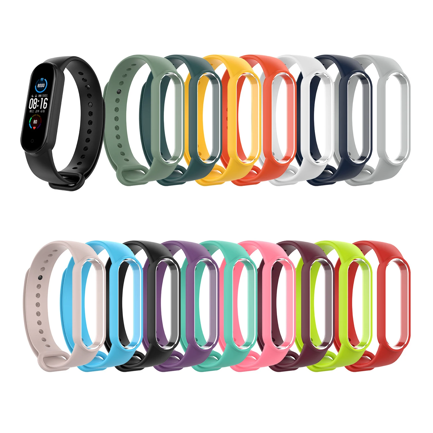 Ремешок для Xiaomi Mi Band 5 спортивный ремешок мягкий силиконовый наручных часов рамка
