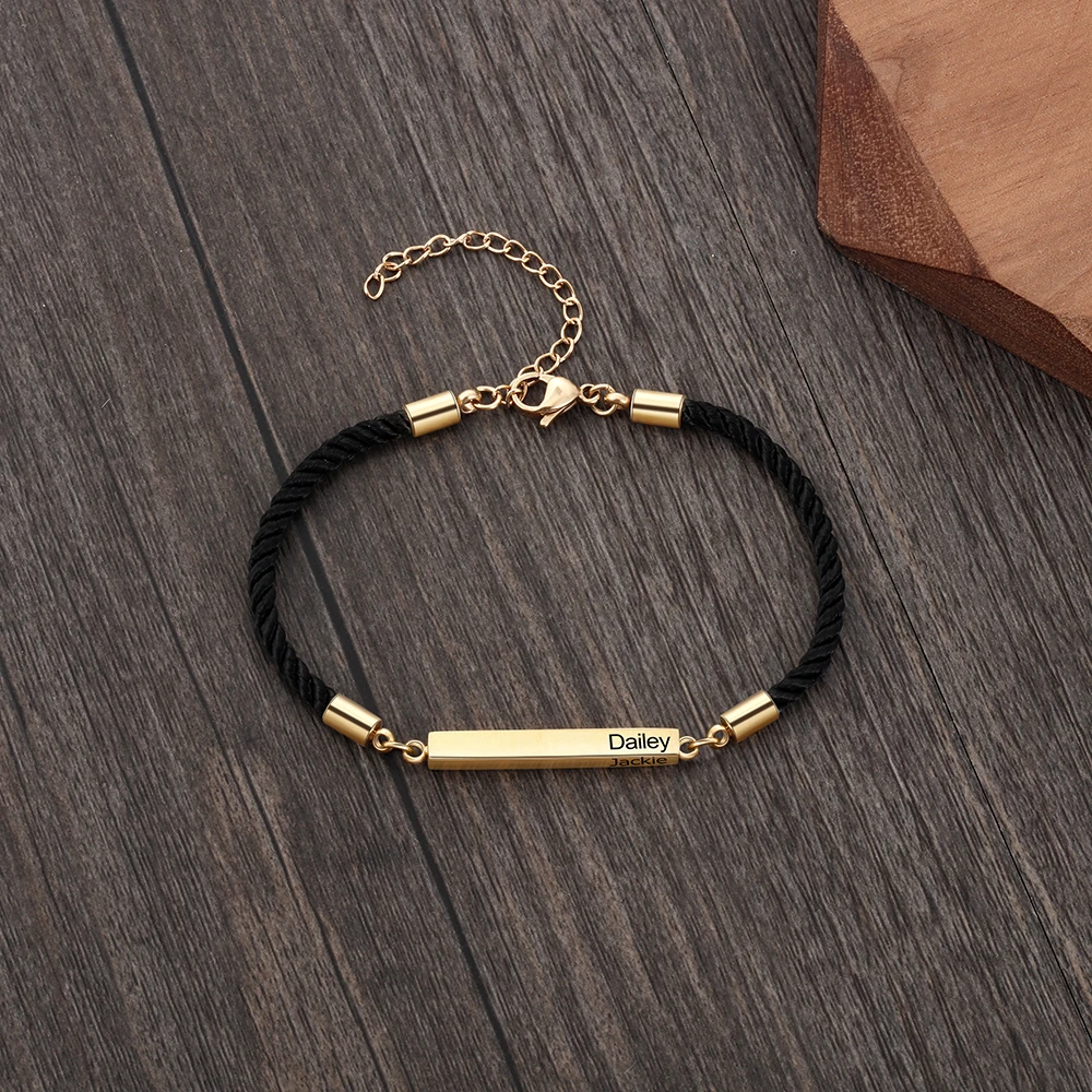 Браслет из нержавеющей стали с гравировкой на заказ черный позолотой