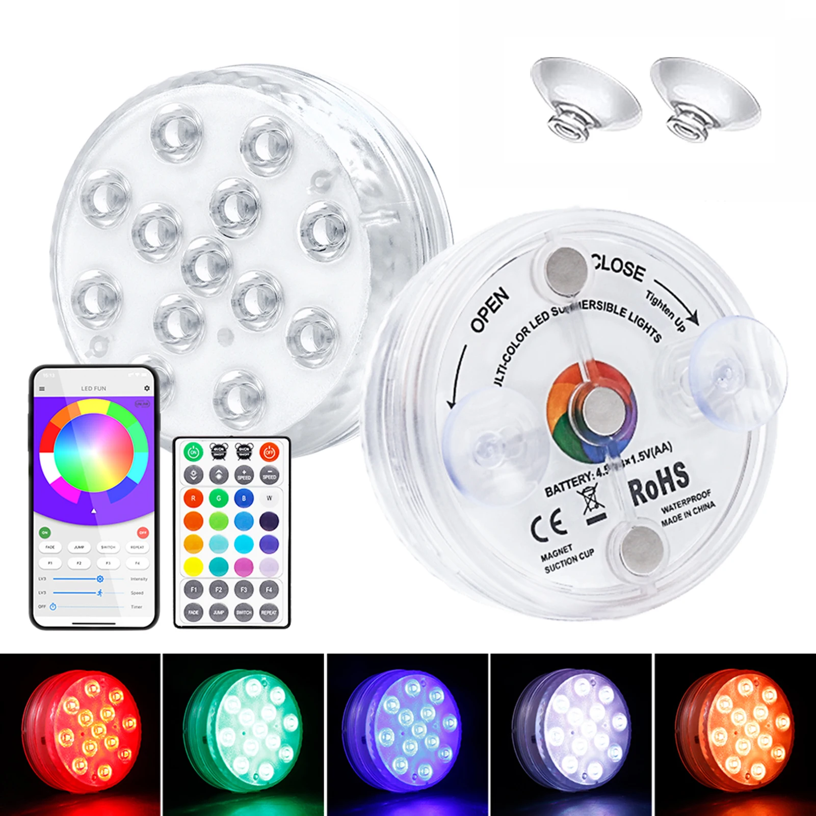

Dimmable RGB Pool Light 13 LED USB Underwater Lamp Bluetooth APP Remote Control Submersible Lamp With Magnet Suction Cup Garden