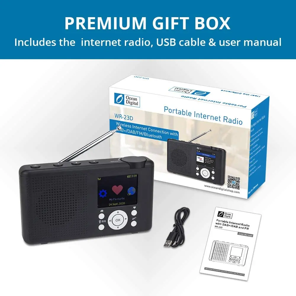 Ocean Digital WR-23F Портативный Интернет радио 2 4 Цвет ЖК-дисплей Перезаряжаемые Батарея