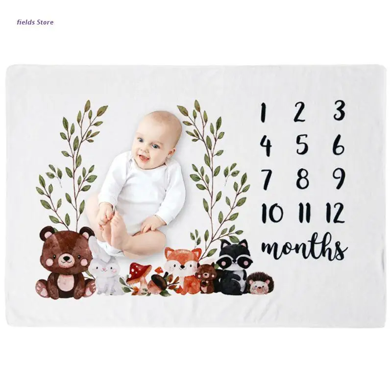 

Baby Monthly Record Growth Milestone Blanket Newborn Cute Animal Pattern Photography Props Photo Creative Background