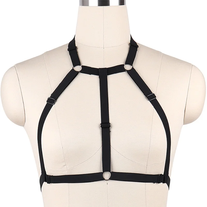 Бюстгальтер с открытой грудью черный регулируемый пояс-портупея для тела