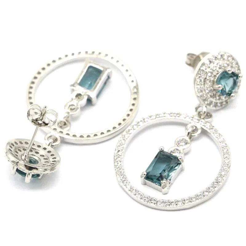 Женские свадебные серебряные серьги с голубым топазом 38x22 мм|925 silver earrings|ladies