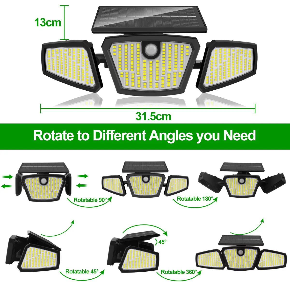

3 Head Flood Light 350 Led Solar Garden Light Outdoor with Motion Sensor Waterproof In-Ground Spotlight Wall Lamp Street Lantern