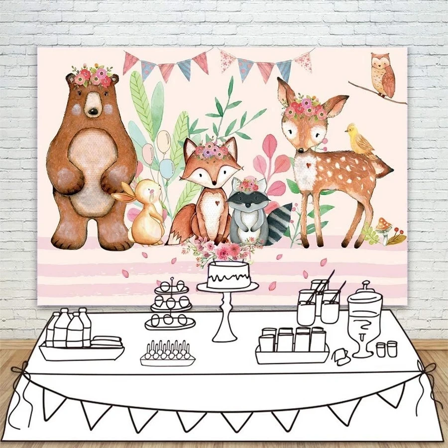 Cartoon Deer Squirrel Photography Backgrounds Newborn Birthday Party Decor Photo Booth Studio Prop | Дом и сад