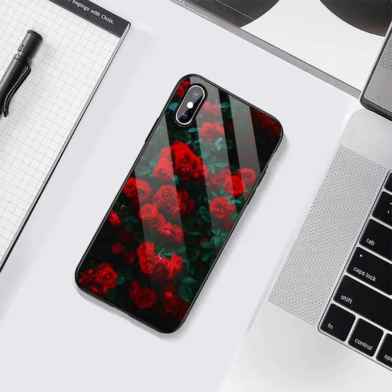 

art fashion flower Phone Case Tempered glass For iphone 6 6S 7 8 plus X XS XR 11 12 mini PRO MAX