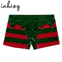 men christmas underwear striped velvet penis pouch boxer shorts elf cosplay party festival rave fancy costume xmas underpants