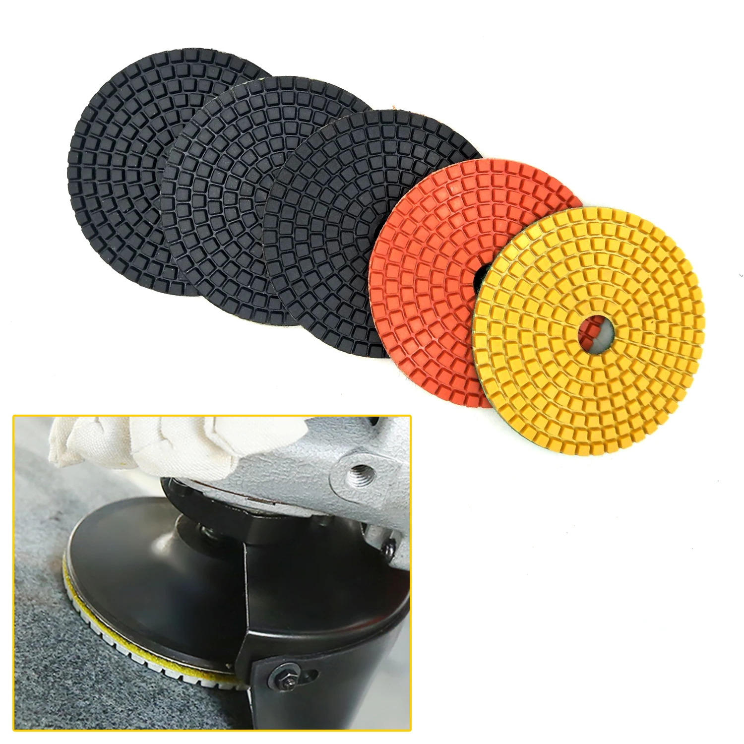 

5 PCS Stone Concrete Marble Quartz Granite 4 Inch Diamond Wet Sanding Polishing Polisher Pads Kit Tools for Wet Grinder Polisher