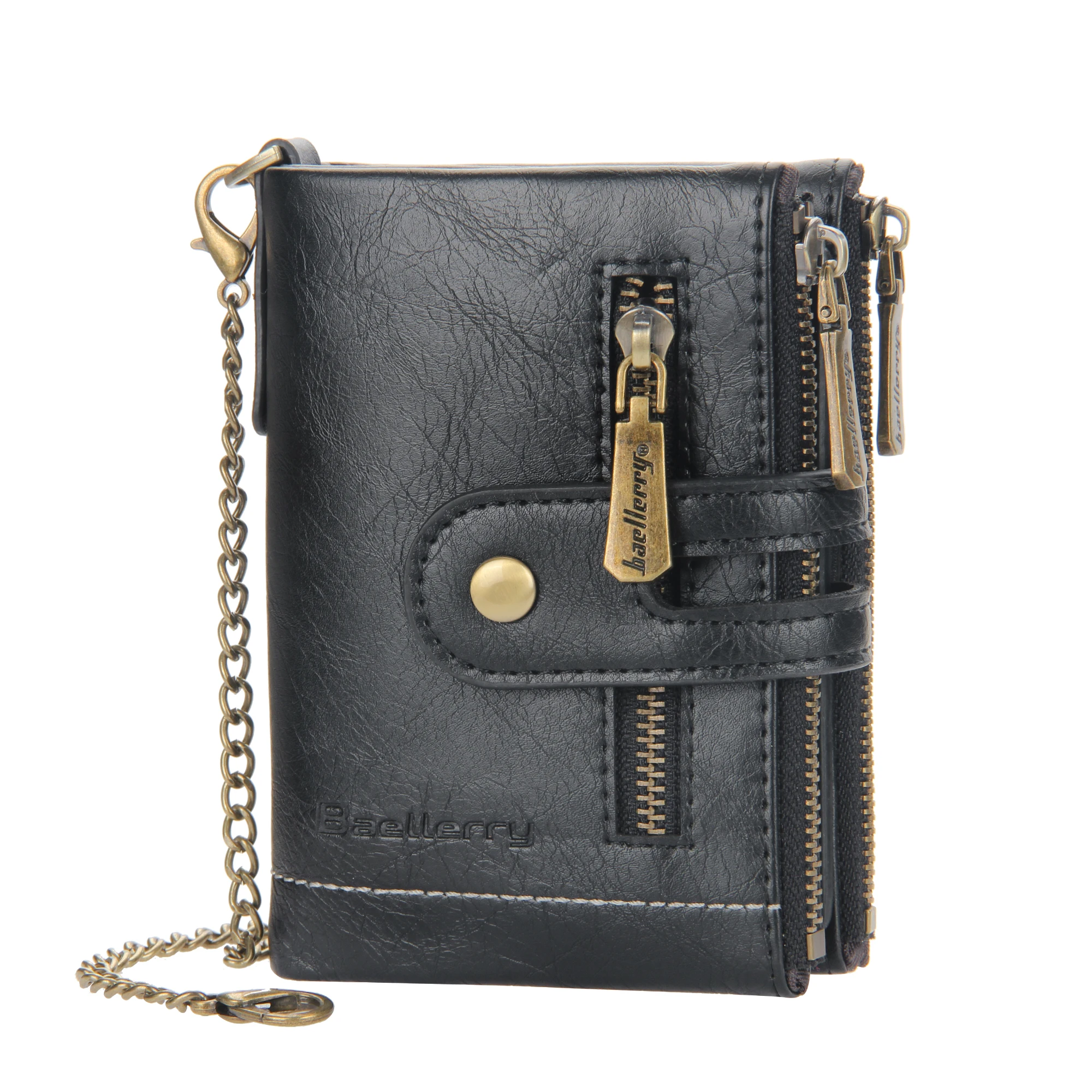 

Vintage Leather Men Wallet Male PU Coin Purse Chain Hasp Card Holder Zipper Pocket