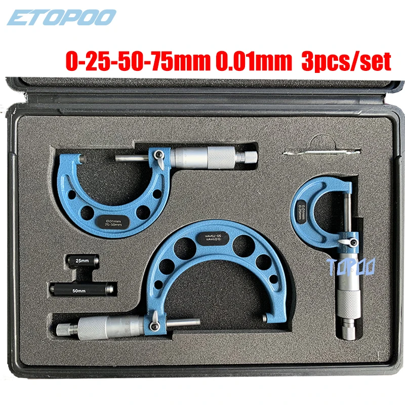 

3 шт. набор микрометров подшипниковая сталь высокая точность наружный диаметр гаечный ключ инструмент для измерения 0 -75 мм/0-3 "инструмент для измерения