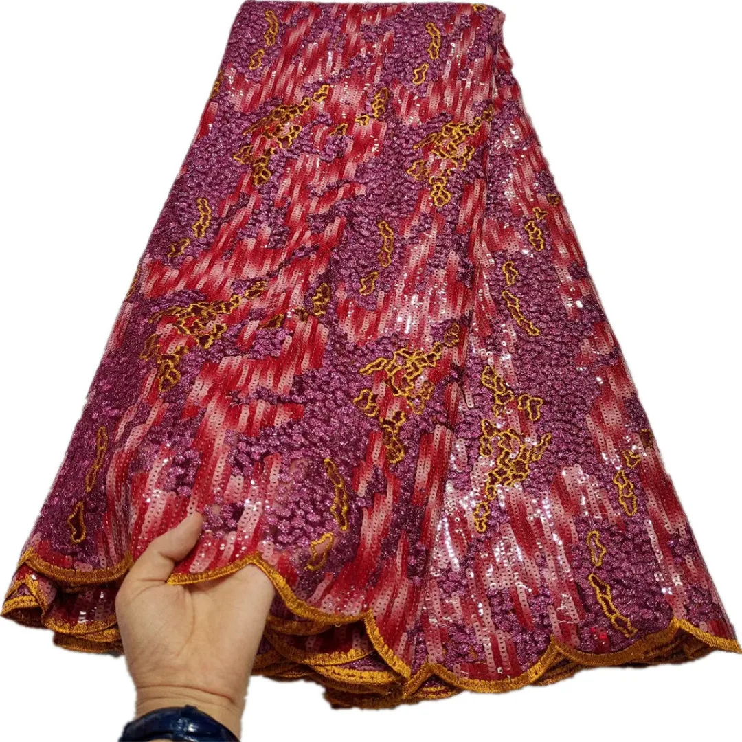 

African French Net Lace Fabric 2021 High Quality Swiss Voile Embroidery Guipure Lace Fabrics With Sequins 5Yards For Dresses