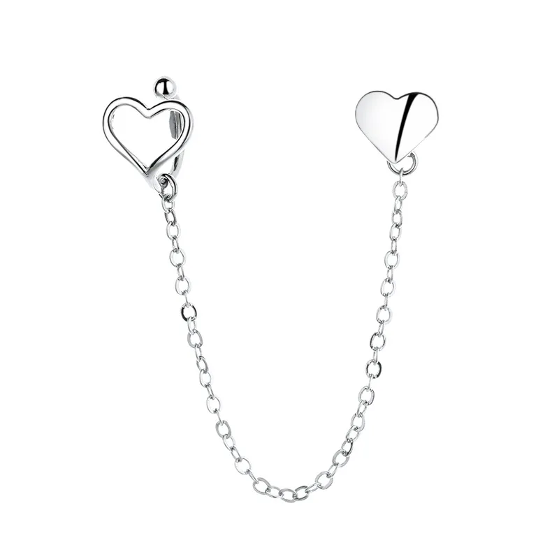 

Trendy Jewelry Love Heart Earrings 1PC Simple And Exaggerated Two Love Heart Chain Metal Ear Clips For Sweet Girl Gifts