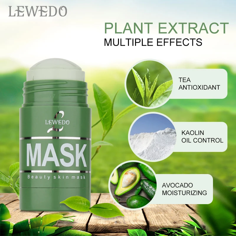 

LEWEDO Oil-control 40g Natural Green Tea Masks Stick Anti Acne Facial Mud Mask Cleaning Face Moisturizing Face Mask Skin Care