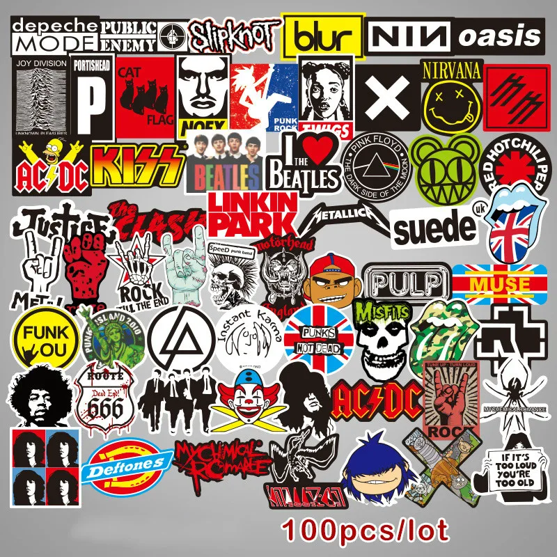 100pcs/set Rock Sticker Music Retro Band Graffiti JDM Stickers To DIY Guitar Motorcycle Laptop Luggage Skateboard Car Snowboard |