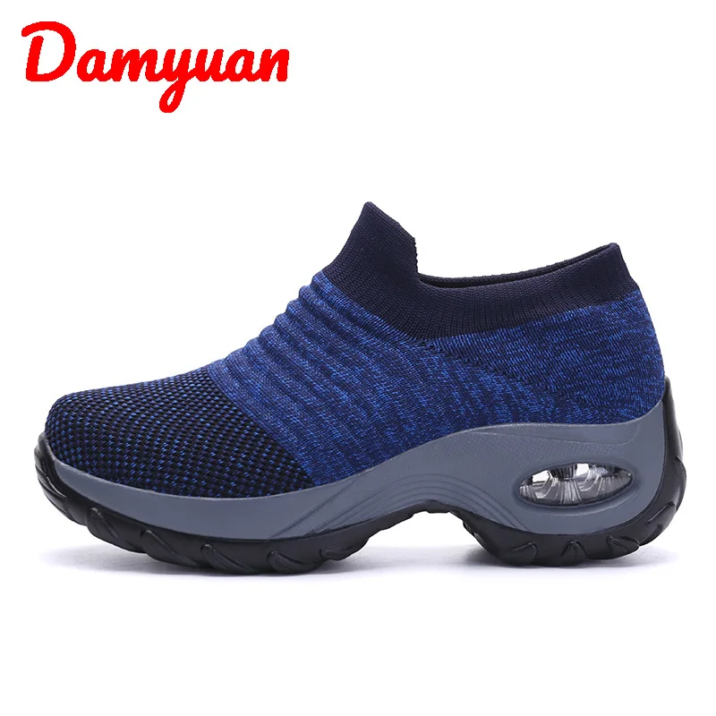 Damyuan/ новые осенние женские кроссовки с воздушной подушкой, размер 42, теплые спортивные кроссовки для бега на открытом воздухе, повседневные кроссовки, увеличивающие рост - Цвет: Синий