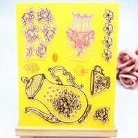 teapot rose coffee cup transparent clear stamps for scrapbooking photo album decor flower lace rubber stamps for card crafts