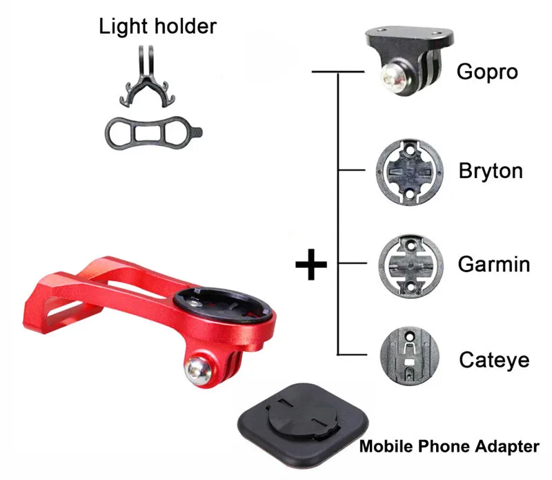 red with adapter Велосипедный свет компьютер камера держатель велосипед Руль Передняя крепление для iGPSPORT Garmin Bryton для мобильного телефона GoPro - Цвет: red with adapter