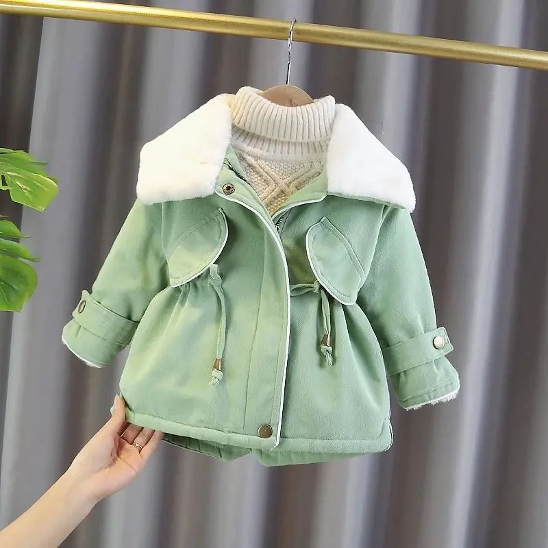 

Winter Girl Baby Jacket Thick Warm Cotton Padded Jacket Girls Mid-length Wndbreaker Coat Children's Padded Jacket