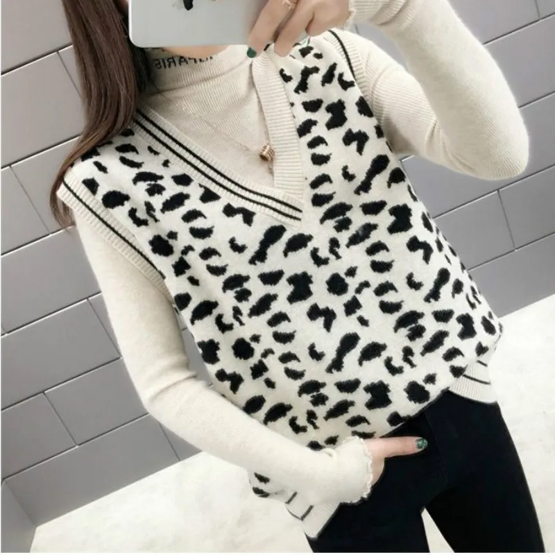 

NEW Vests Women Leopard Sexy V-neck Elegant Ladies Knitting All-match Loose 2xl Korean Chic NEW Harajuku Womens Pullover Fashion