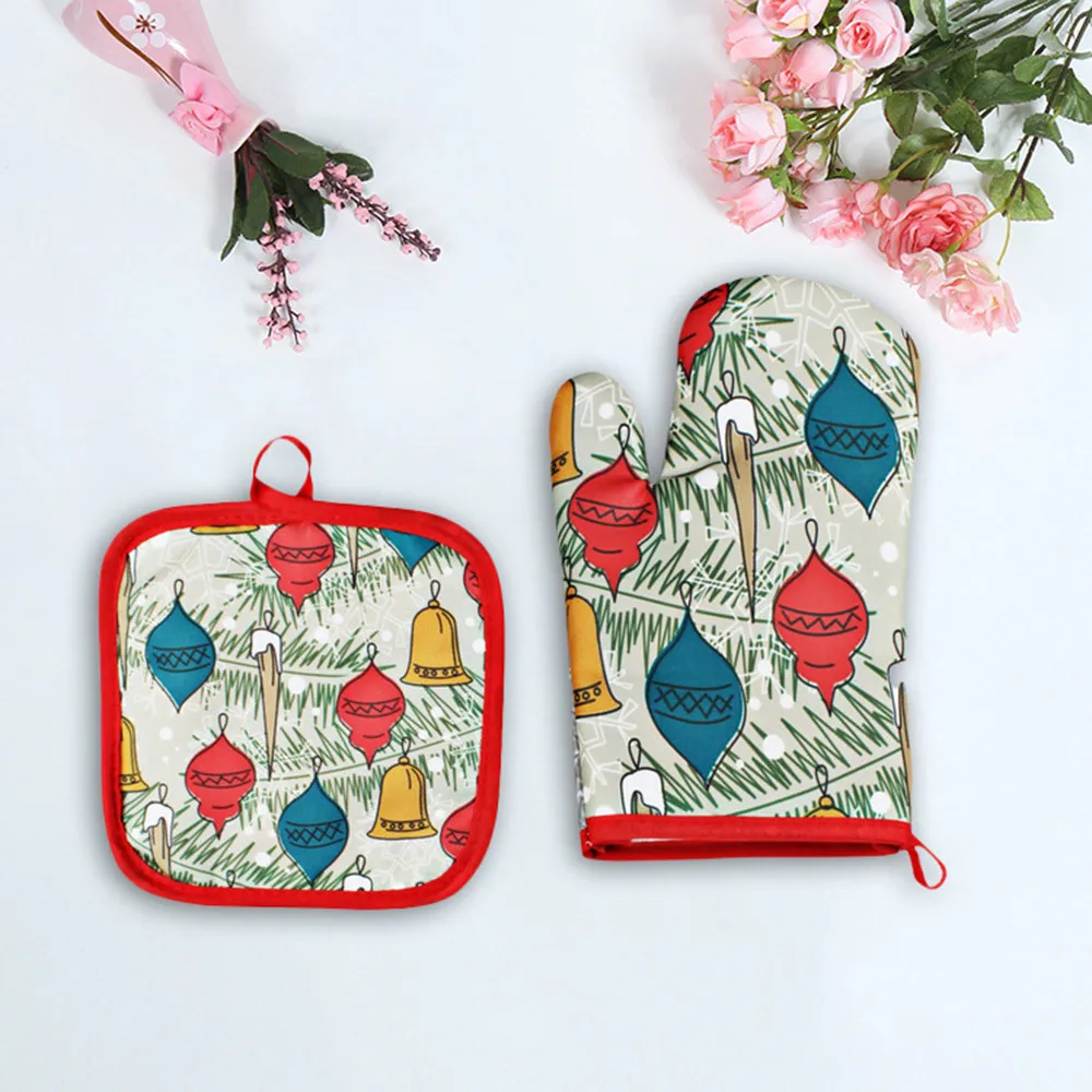 Рождественские Противо горячие перчатки для выпечки микроволновая печь